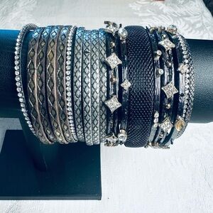 Neiman Marcus Style Gun Metal Bohemian/Goth Mixed Metal Estate Bangles/Set of 15